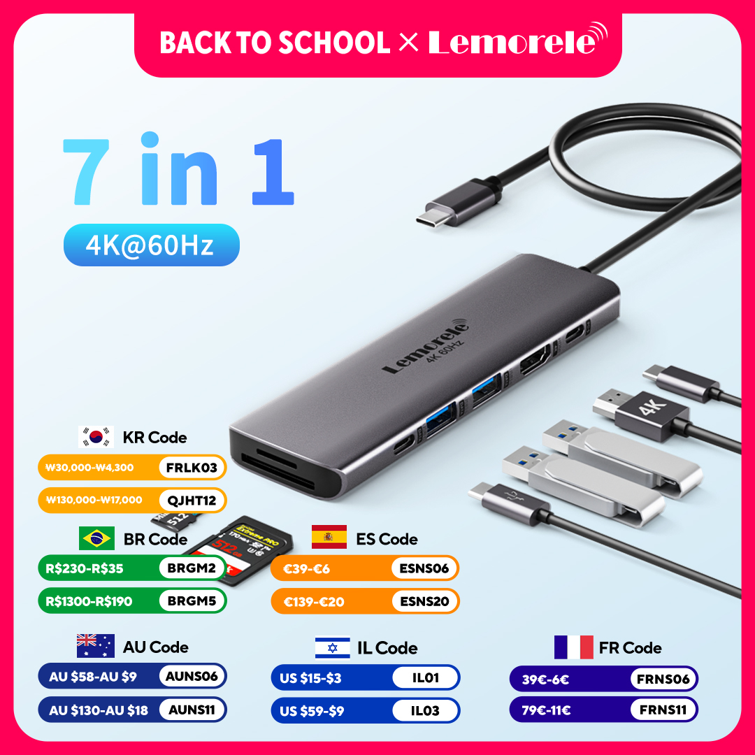 Laptop Accessories Macbook - Lemorele-estación de acoplamiento USB 7 en